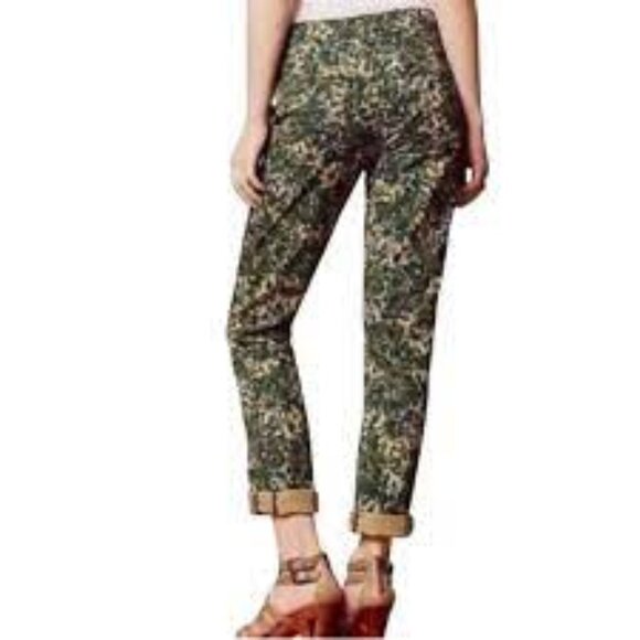 Anthropologie Hei Hei Sylvan Green Floral Camouflage Stretch Cargo Pants Size 29 - Picture 2 of 9
